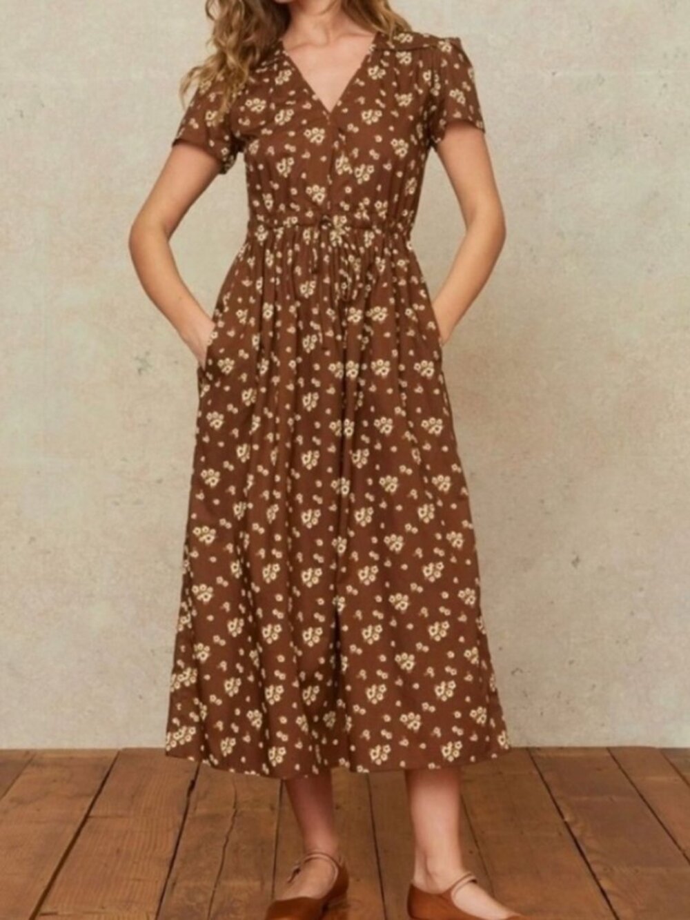 Christy Dawn The Dawn Dress Small Russet Floral Bouquet Brown Organic Cotton
